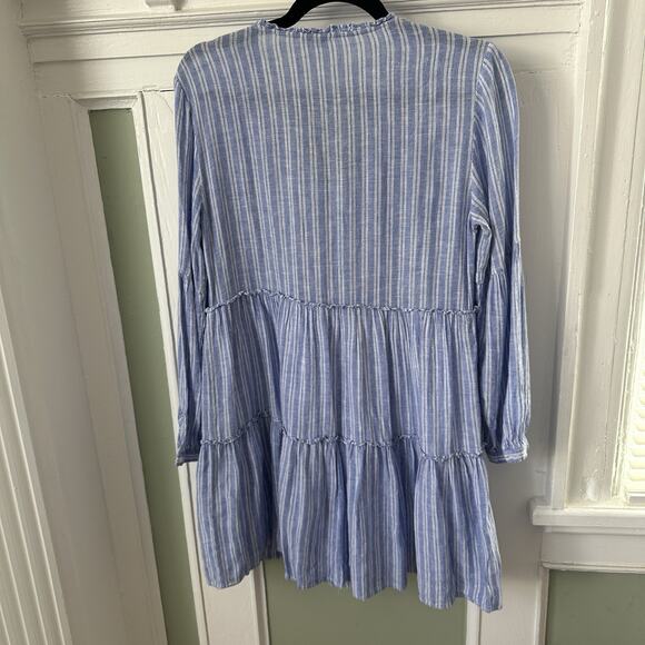 Rails Everly Ludlow Stripe Linen Blend Long Sleeve Dress Blue Size XS Flowy - Picture 7 of 10